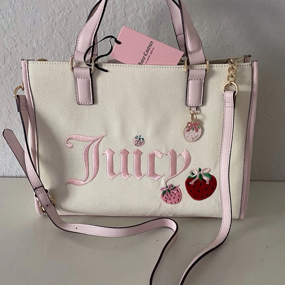 Juicy Couture Cream & Pink Strawberry Embroidered Satchel